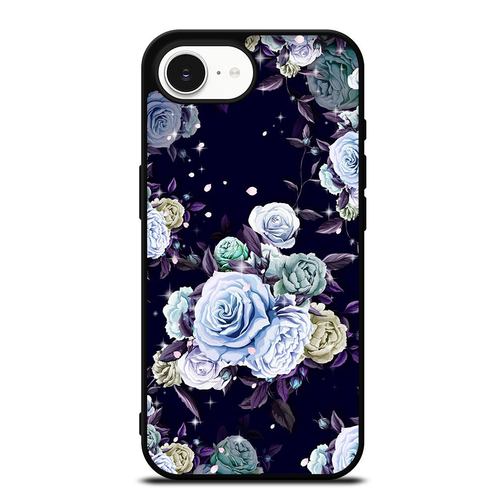Beautiful Rose iPhone 16e case black TPU silicone rubber protective cover by Casedear