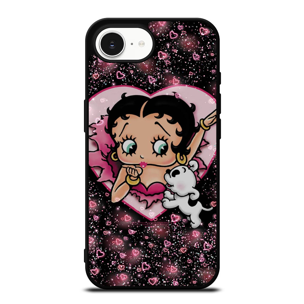 Betty Boop Pink iPhone 16e case black TPU silicone rubber protective cover by Casedear
