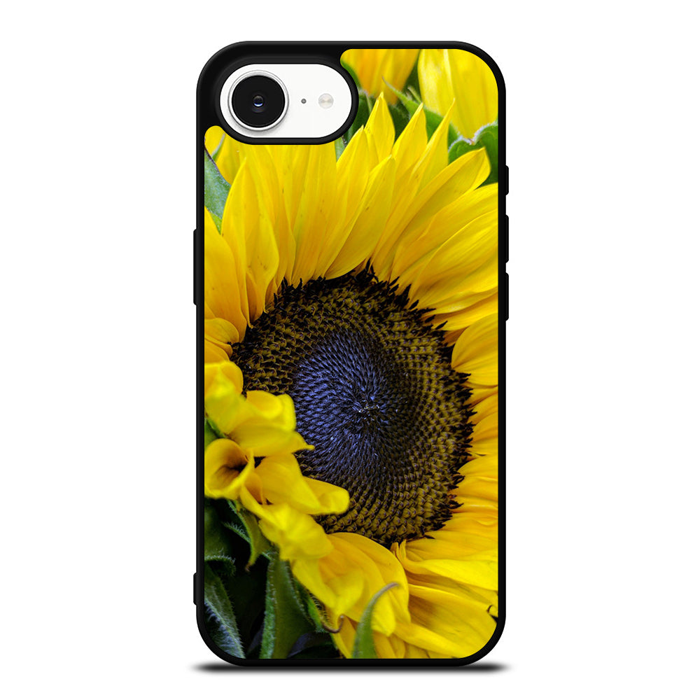 Big Yellow Sunflowers iPhone 16e case black TPU silicone rubber protective cover by Casedear