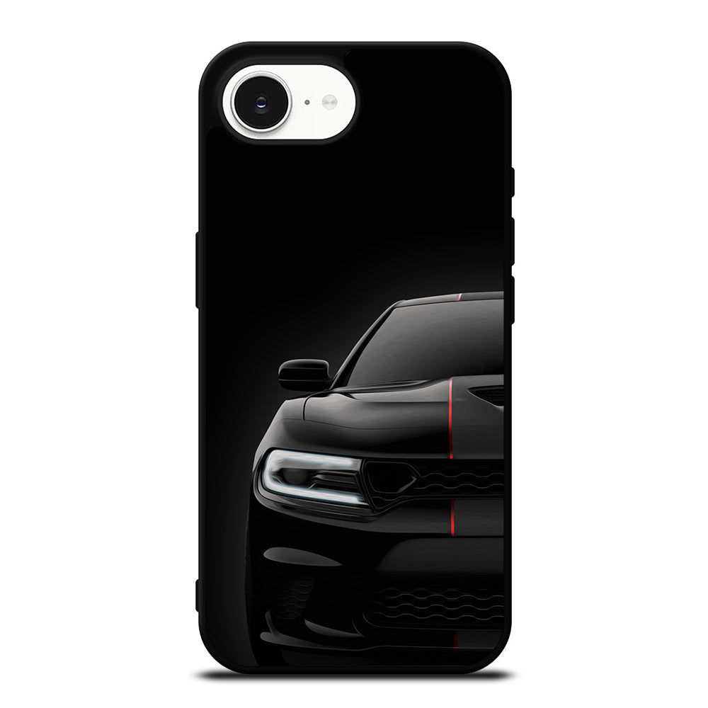 Black Dodge Challenger Outerglow iPhone 16e case black TPU silicone rubber protective cover by Casedear