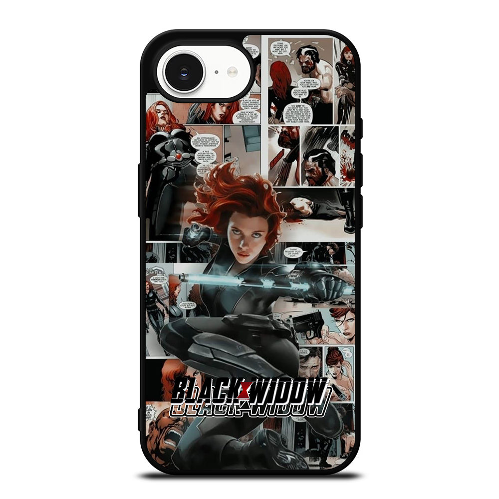 Black Widow Comic iPhone 16e case black TPU silicone rubber protective cover by Casedear