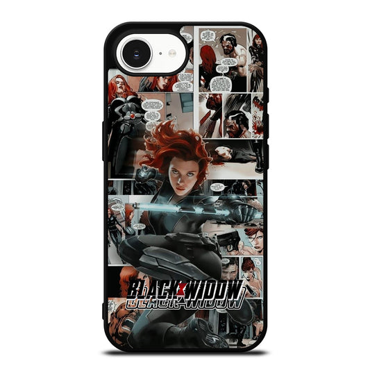 Black Widow Comic iPhone 16e case black TPU silicone rubber protective cover by Casedear