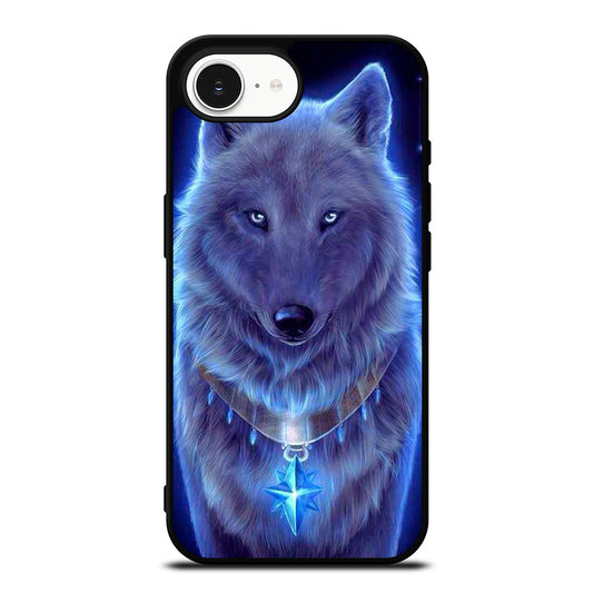 Blue Eye Gray Fantasy Wolf iPhone 16e case black TPU silicone rubber protective cover by Casedear