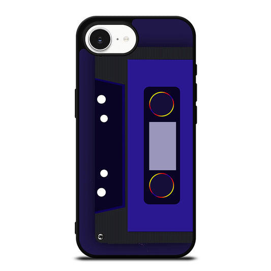 Blue Retro Cassette Tape iPhone 16e case black TPU silicone rubber protective cover by Casedear