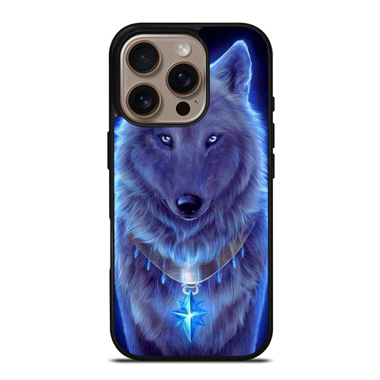 Blue Eye Gray Fantasy Wolf iPhone 16 Pro Case