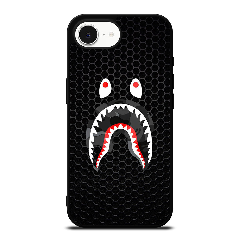 CAMO BAPE SHARK iPhone 16e case black TPU silicone rubber protective cover by Casedear