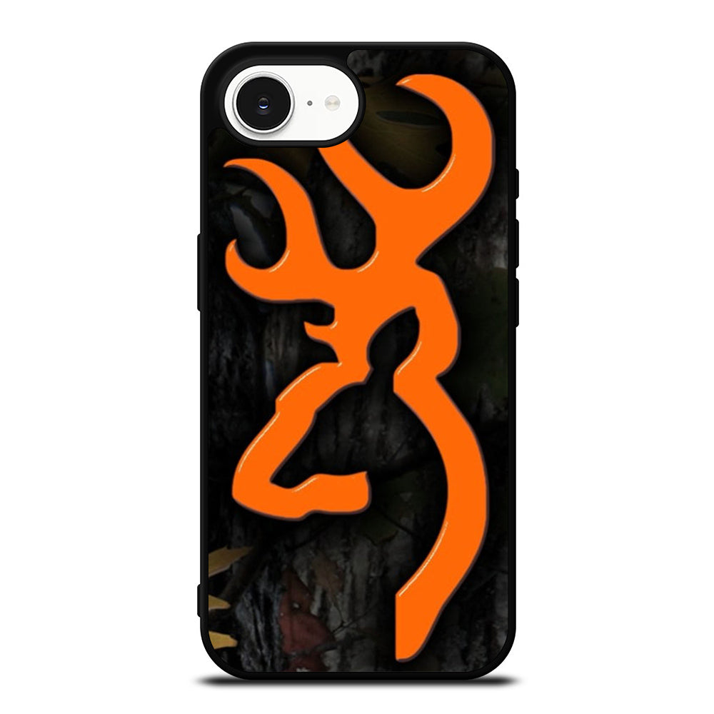 CAMO BROWNING SYMBOL iPhone 16e case black TPU silicone rubber protective cover by Casedear