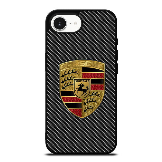 Carbon Porsche Logo iPhone 16e case black TPU silicone rubber protective cover by Casedear