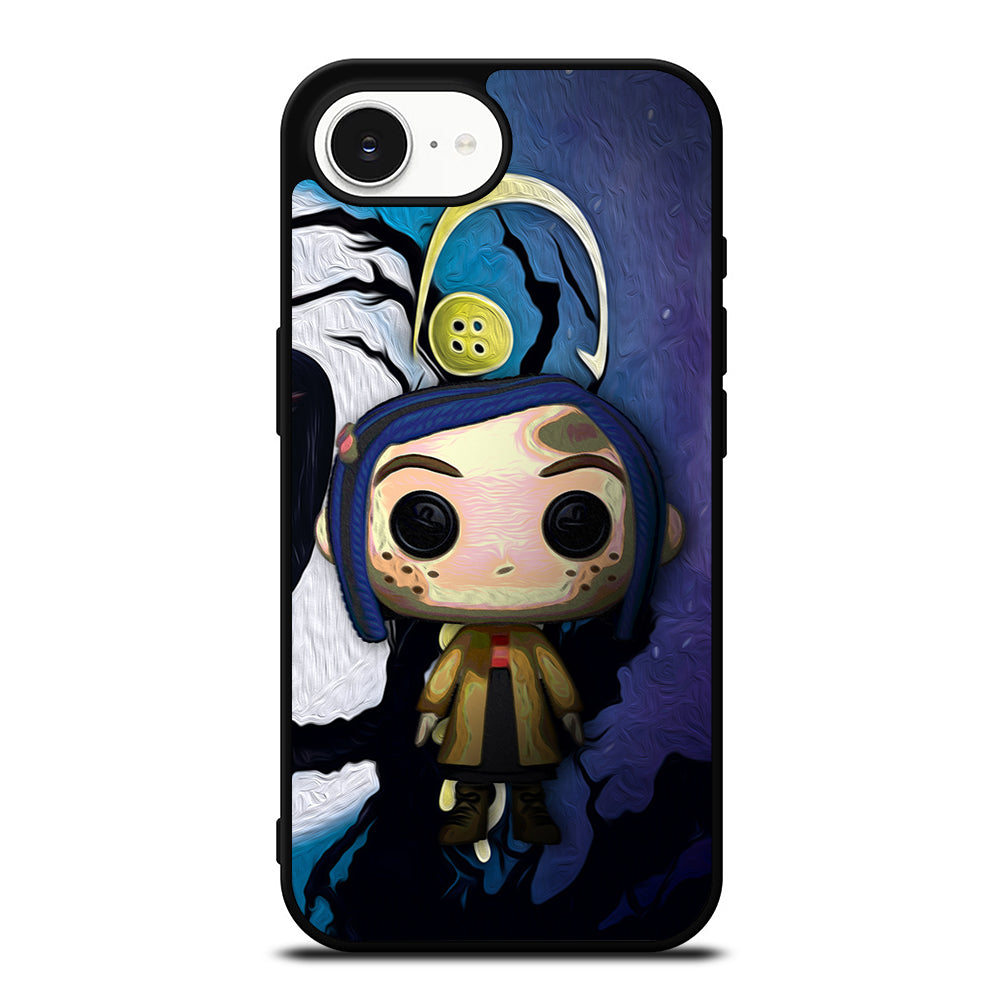 Cartoon Coraline Posterize iPhone 16e case black TPU silicone rubber protective cover by Casedear