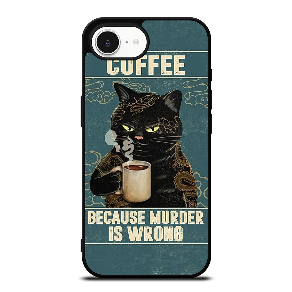 Cat n Coffee iPhone 16e case black TPU silicone rubber protective cover by Casedear