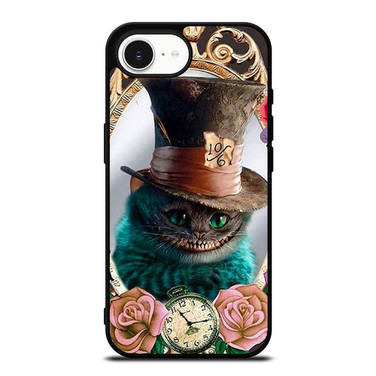 Cheshire Alice in Wonderland iPhone 16e case black TPU silicone rubber protective cover by Casedear