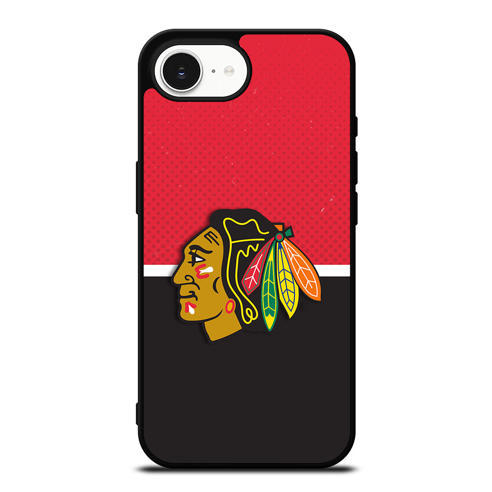 Chicago Blackhawks Logo iPhone 16e case black TPU silicone rubber protective cover by Casedear