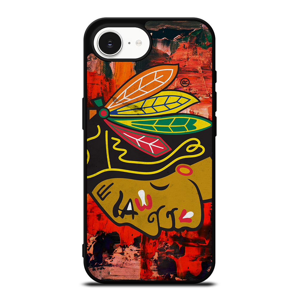 Chicago Blackhawks Symbol iPhone 16e case black TPU silicone rubber protective cover by Casedear