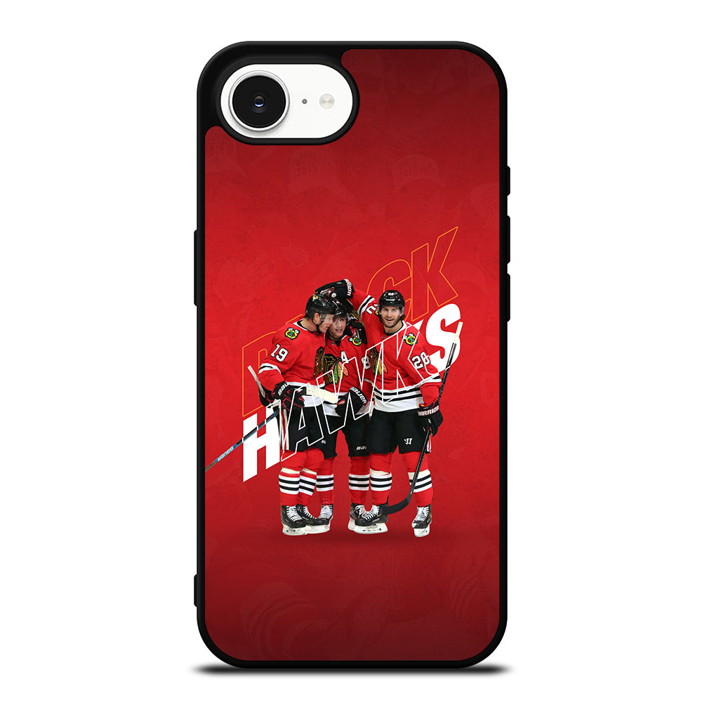 Chicago Blackhawks Team iPhone 16e case black TPU silicone rubber protective cover by Casedear