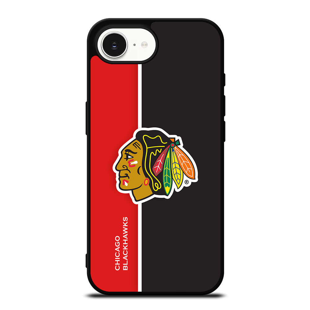 Chicago Blackhawks iPhone 16e case black TPU silicone rubber protective cover by Casedear