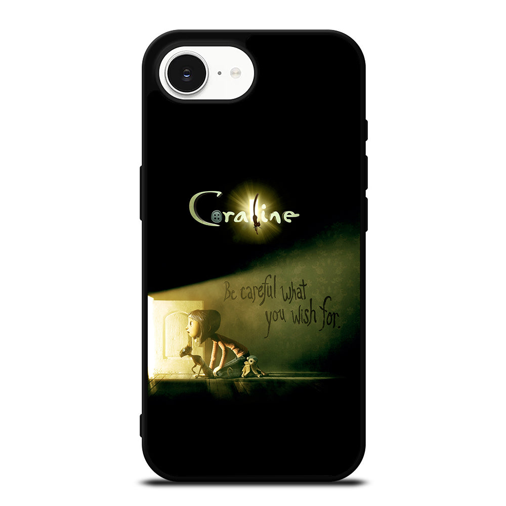 Coraline 2009 iPhone 16e case black TPU silicone rubber protective cover by Casedear
