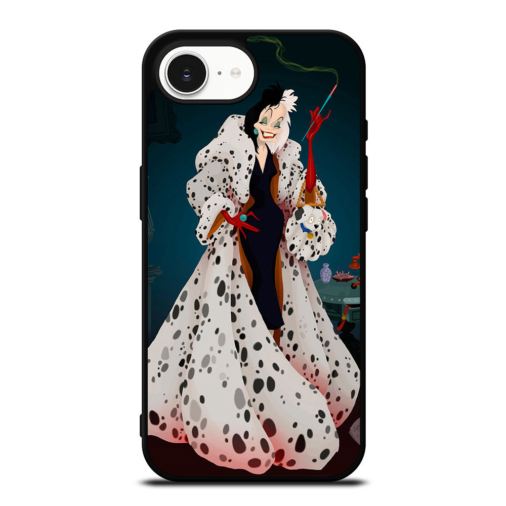 Cruella De Vil iPhone 16e case black TPU silicone rubber protective cover by Casedear