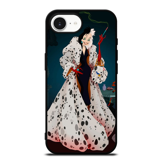 Cruella De Vil iPhone 16e case black TPU silicone rubber protective cover by Casedear