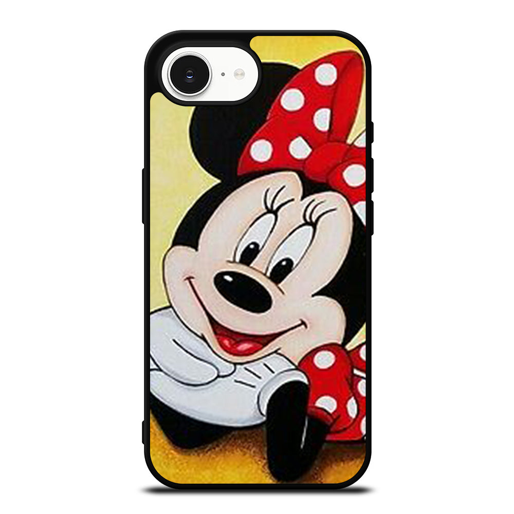 Cute Minnie Pose iPhone 16e case black TPU silicone rubber protective cover by Casedear