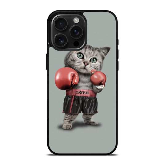 Cute Cat Boxing iPhone 16 Pro Max Case