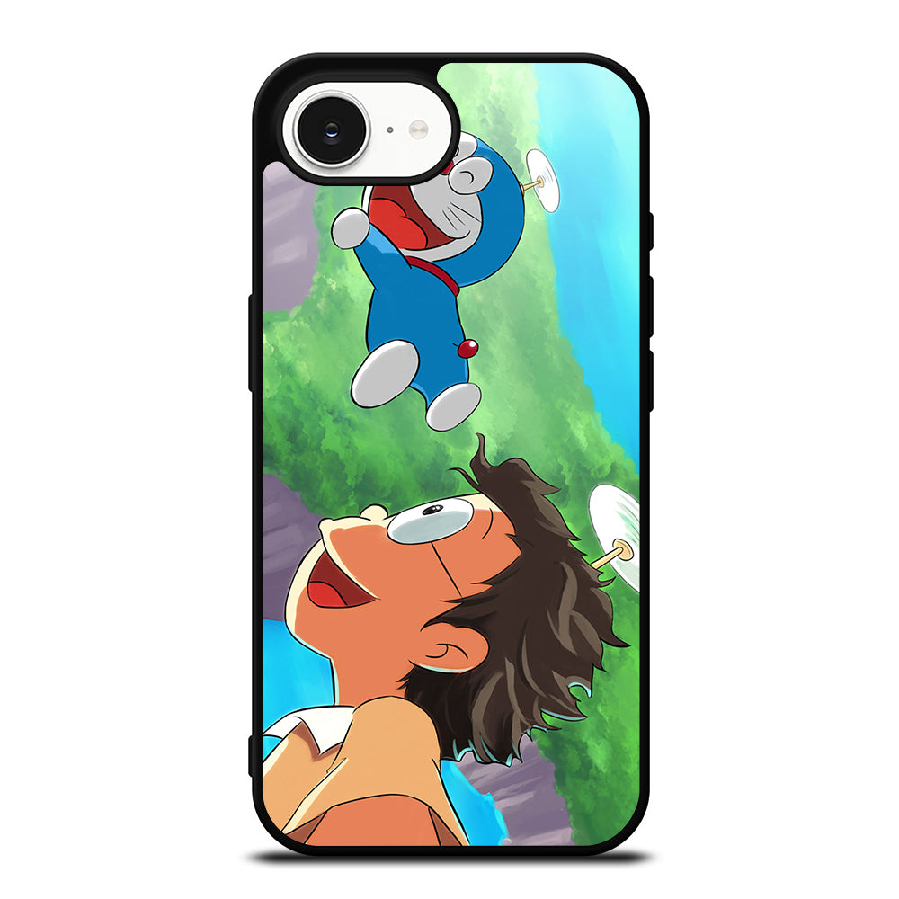 DORAEMON AND NOBITA FLY iPhone 16e case black TPU silicone rubber protective cover by Casedear