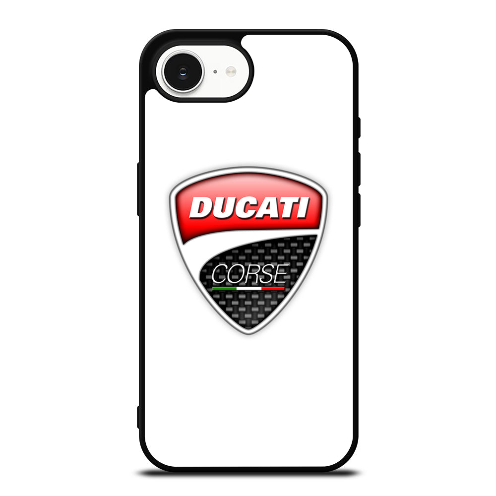 DUCATI LOGO WHITE iPhone 16e case black TPU silicone rubber protective cover by Casedear