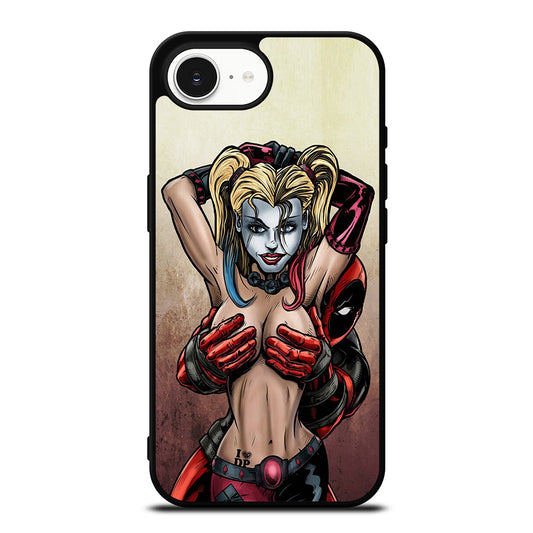 Deadpool & Harley Quinn iPhone 16e case black TPU silicone rubber protective cover by Casedear