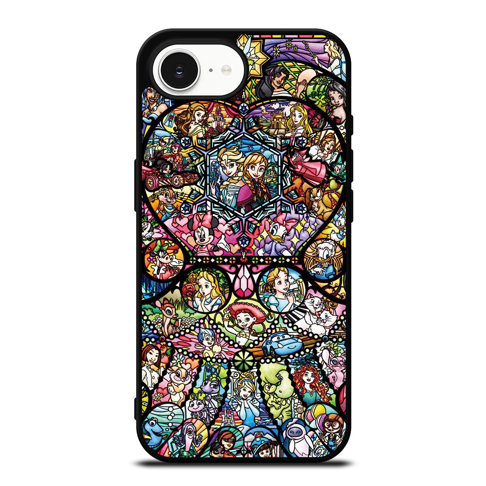 Disney All Character Puzzle iPhone 16e case black TPU silicone rubber protective cover by Casedear