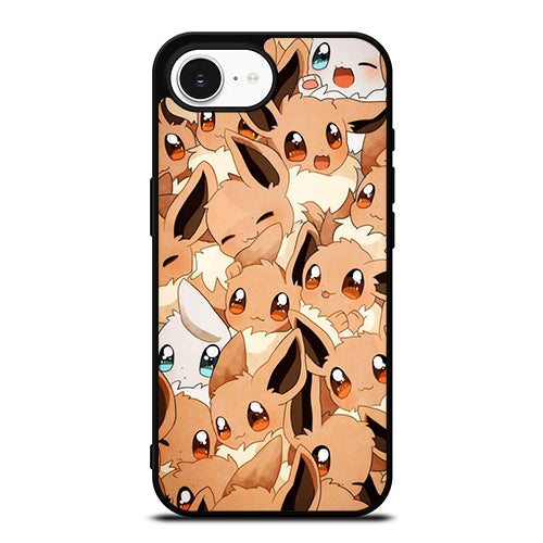 Eevee Cute Pokemon iPhone 16e case black TPU silicone rubber protective cover by Casedear