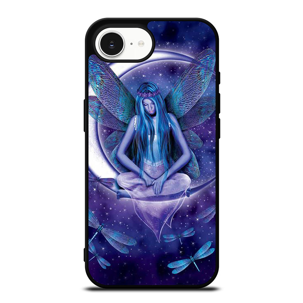 FAIRY DRAGONFLIES ON MOON iPhone 16e case black TPU silicone rubber protective cover by Casedear