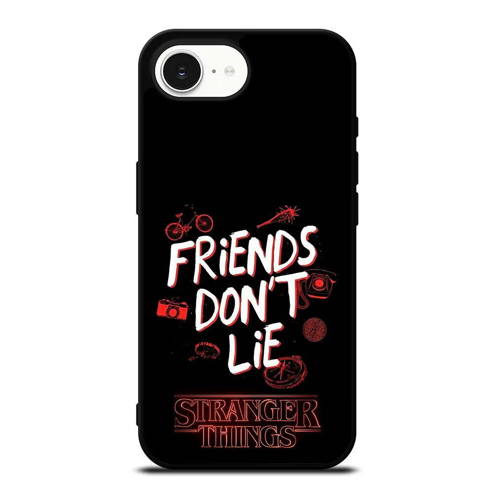 FRIENDS DON'T LIE STRANGER THINGS iPhone 16e case black TPU silicone rubber protective cover by Casedear