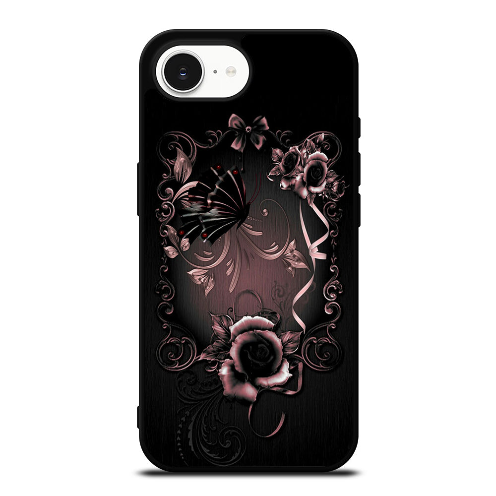 Gothic Rose Flower iPhone 16e case black TPU silicone rubber protective cover by Casedear