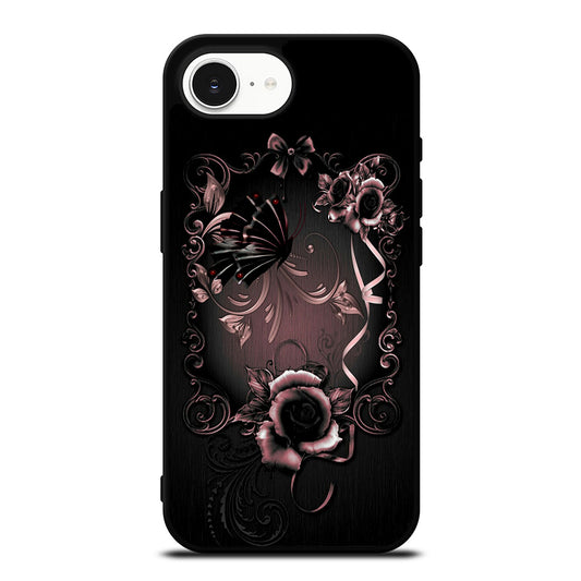 Gothic Rose Flower iPhone 16e case black TPU silicone rubber protective cover by Casedear