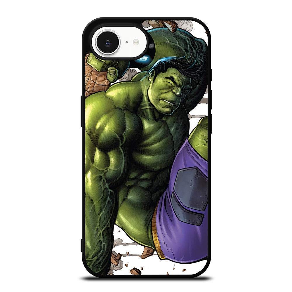 Green Hulk Comic iPhone 16e case black TPU silicone rubber protective cover by Casedear
