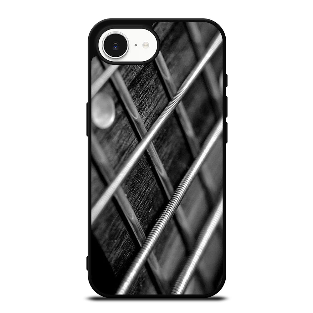 Guitar String Image iPhone 16e case black TPU silicone rubber protective cover by Casedear