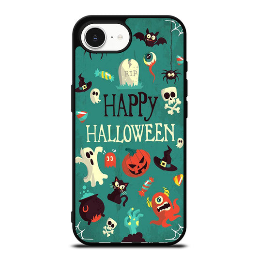 Happy Halloween Pumpkin Collage iPhone 16e case black TPU silicone rubber protective cover by Casedear