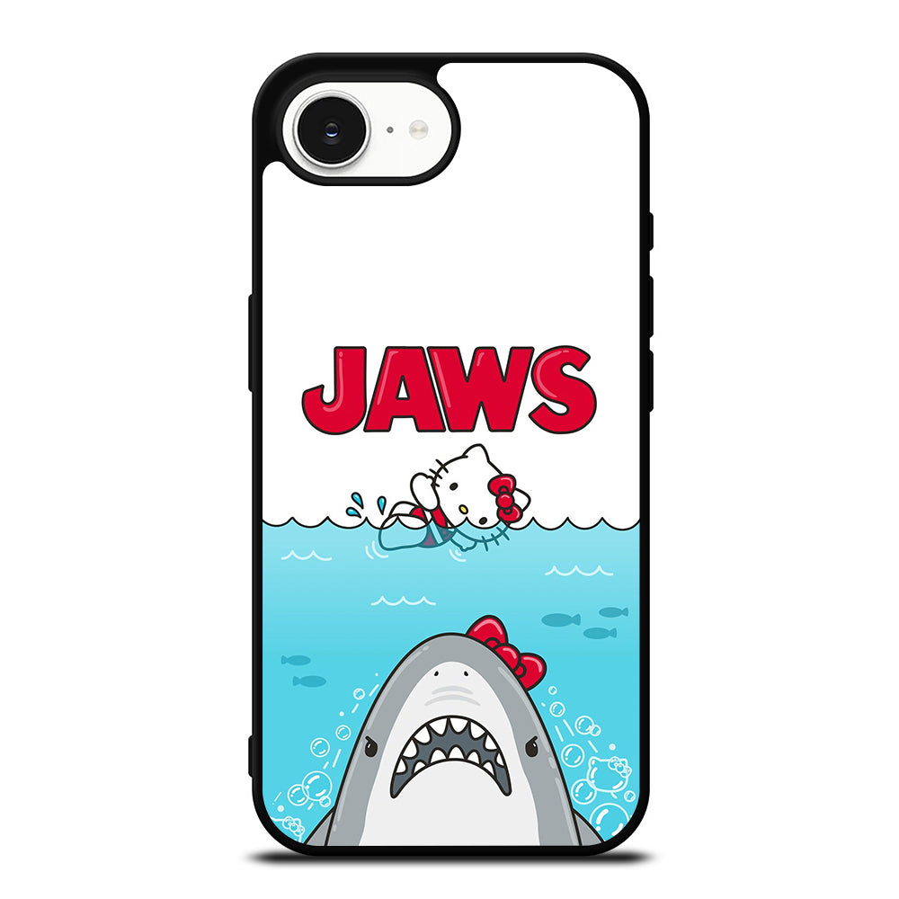 Hello Kitty X Jaws iPhone 16e case black TPU silicone rubber protective cover by Casedear