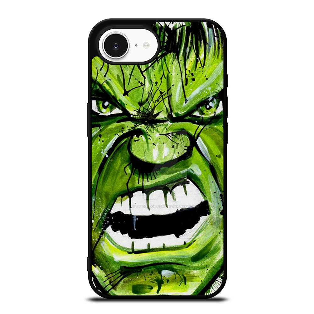 Hulk Comic Face iPhone 16e case black TPU silicone rubber protective cover by Casedear