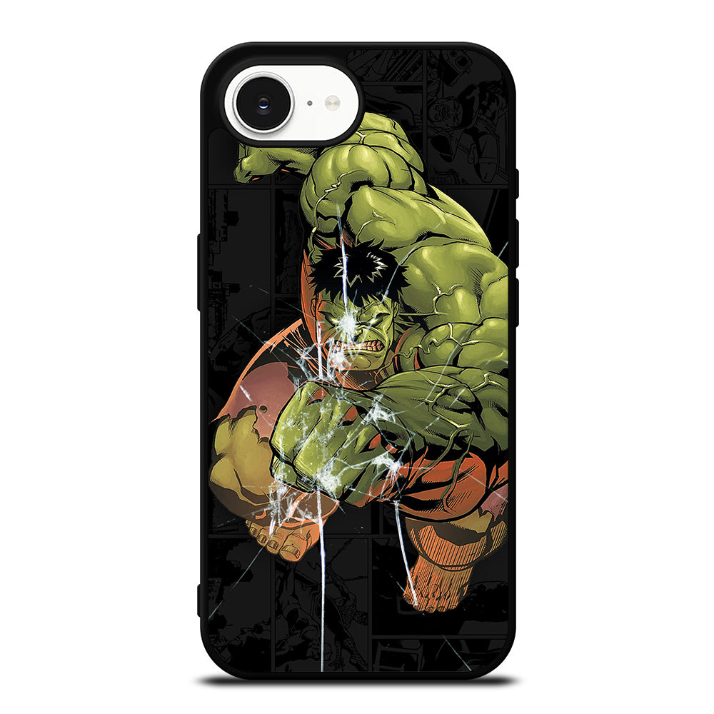 Hulk Comic In Action iPhone 16e case black TPU silicone rubber protective cover by Casedear