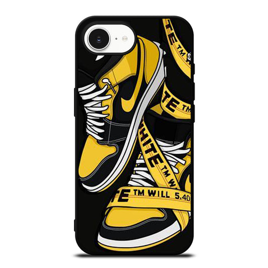 Hypebeast Trendy Off White iPhone 16e case black TPU silicone rubber protective cover by Casedear