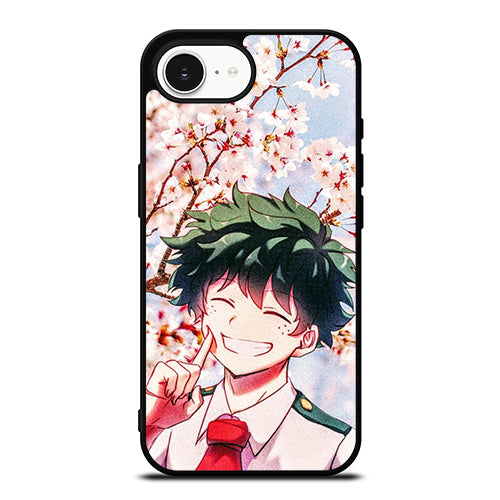 Izuku Midoriya Cute Face iPhone 16e case black TPU silicone rubber protective cover by Casedear