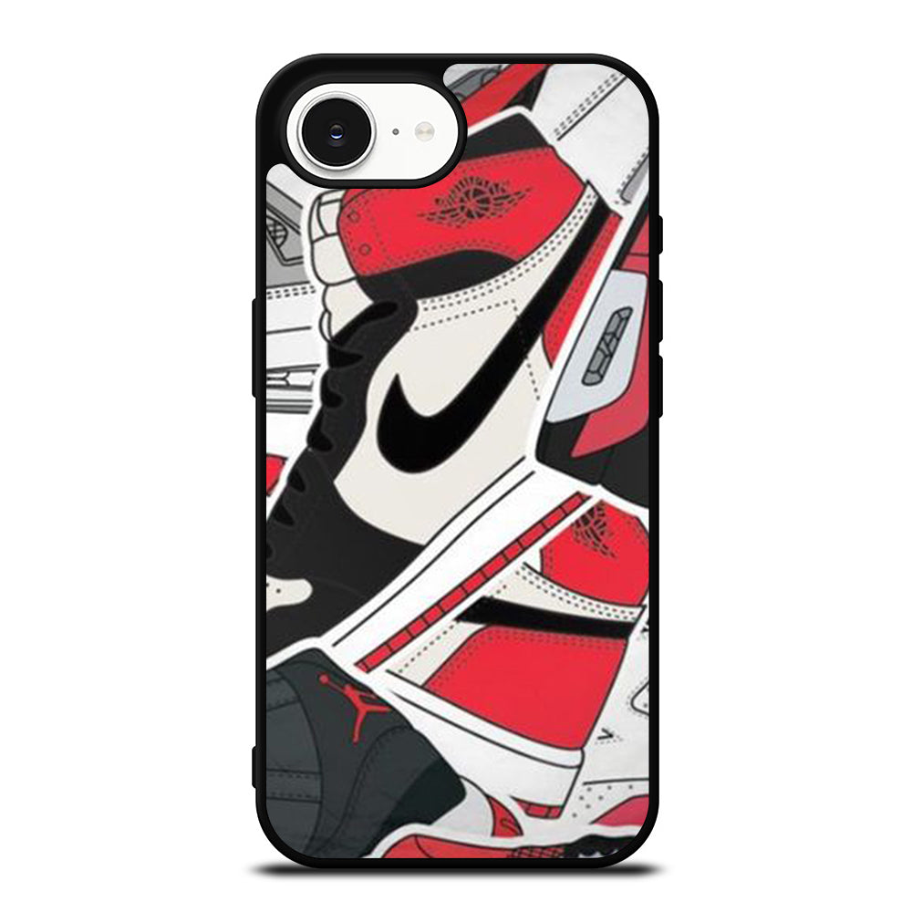 Jordan Shoe Image iPhone 16e case black TPU silicone rubber protective cover by Casedear