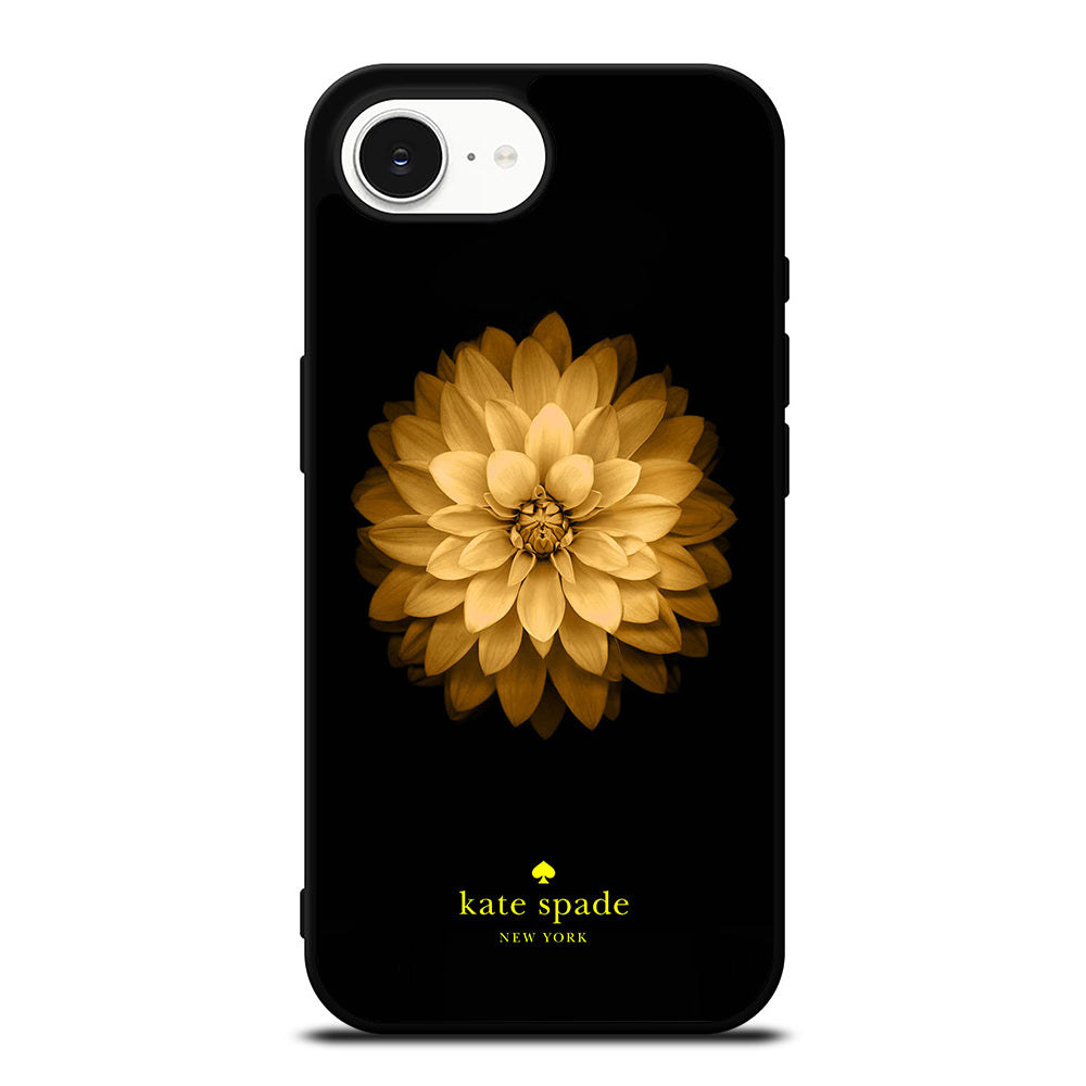 KATE SPADE YELLOW LOTUS iPhone 16e case black TPU silicone rubber protective cover by Casedear