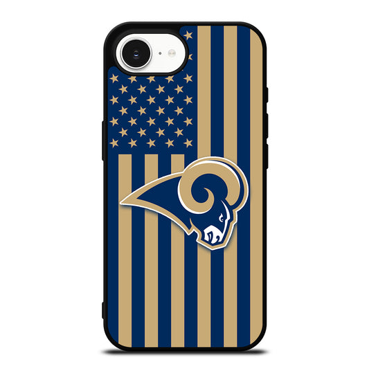Los Angeles Rams NFL Logo iPhone 16e case black TPU silicone rubber protective cover by Casedear