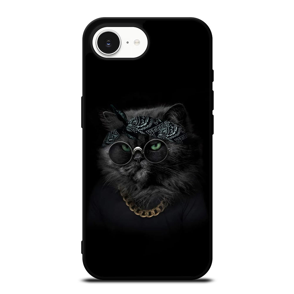 Lovely Cute Cat iPhone 16e case black TPU silicone rubber protective cover by Casedear