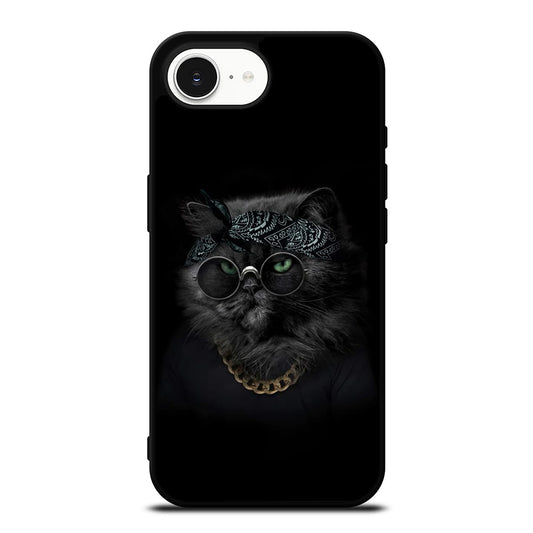 Lovely Cute Cat iPhone 16e case black TPU silicone rubber protective cover by Casedear