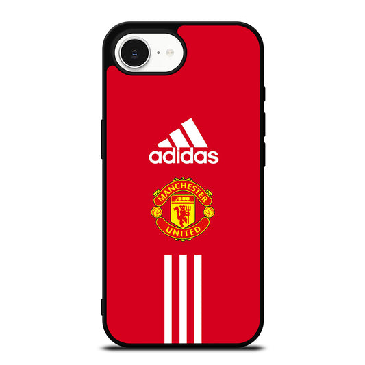 MAN UTD ADIDAS COVER iPhone 16e case black TPU silicone rubber protective cover by Casedear