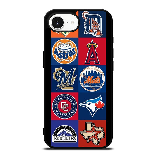 MLB Team Logo 1 iPhone 16e case black TPU silicone rubber protective cover by Casedear