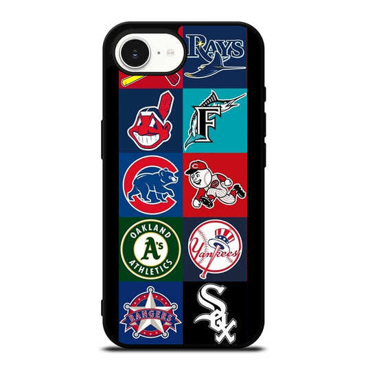 MLB Team Logo 2 iPhone 16e case black TPU silicone rubber protective cover by Casedear
