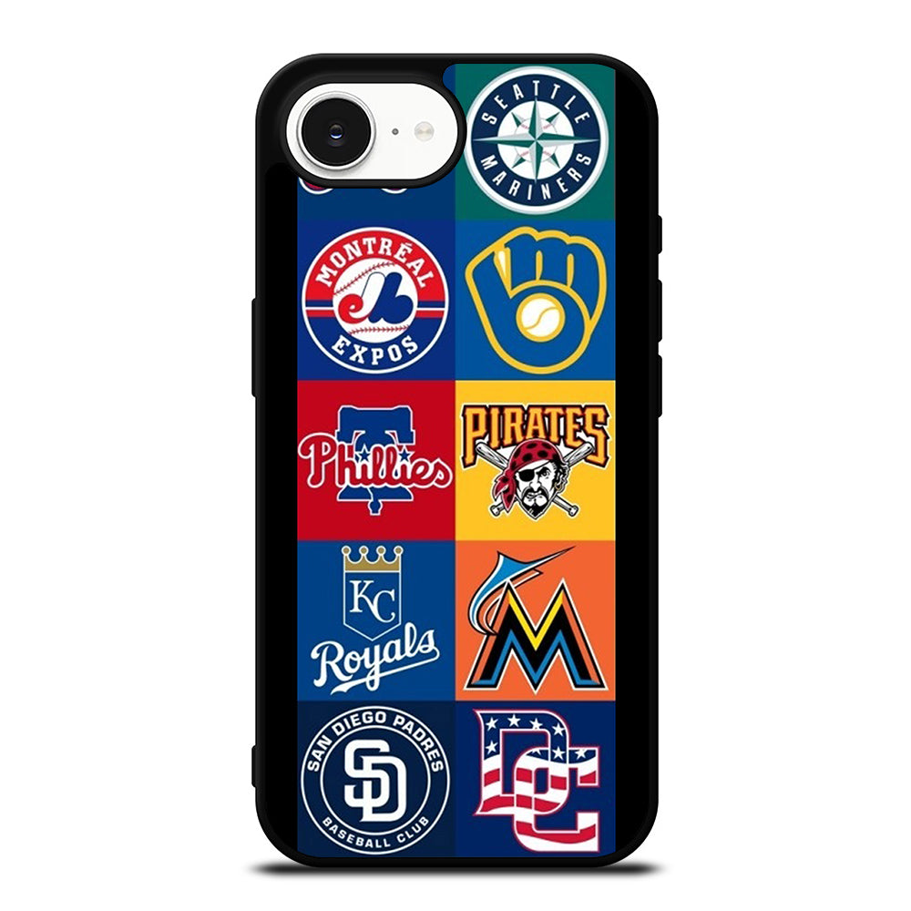 MLB Team Logo 3 iPhone 16e case black TPU silicone rubber protective cover by Casedear